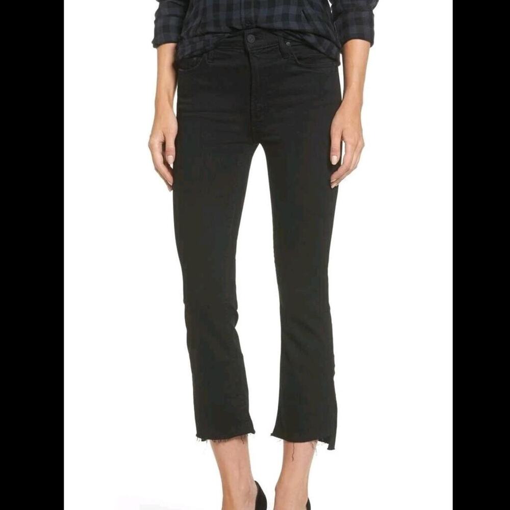 MOTHER The Insider Crop Step Fray Jeans Not Guilty Black High Rise Bootcut 25